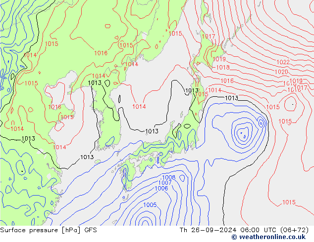 Pressione al suolo GFS gio 26.09.2024 06 GMT