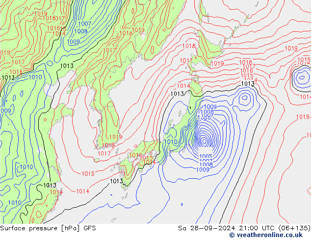 Surface pressure GFS Sa 28.09.2024 21 GMT