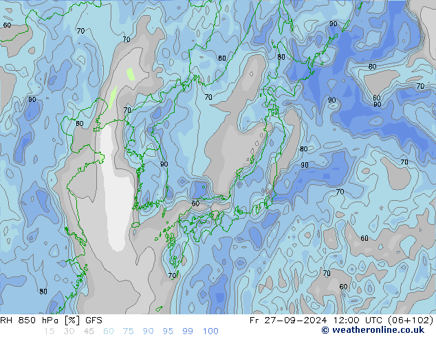 RH 850 hPa GFS Fr 27.09.2024 12 UTC