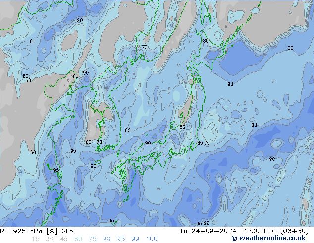 RH 925 hPa GFS Tu 24.09.2024 12 UTC