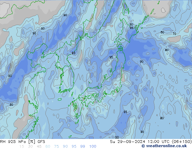 925 hPa Nispi Nem GFS Paz 29.09.2024 12 UTC