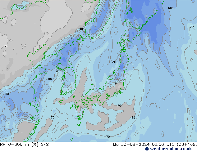 RH 0-300 m GFS pon. 30.09.2024 06 UTC