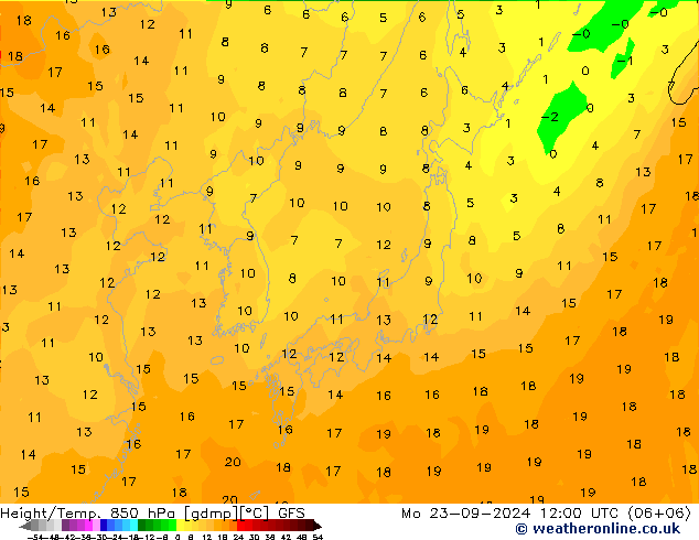 Height/Temp. 850 hPa GFS Mo 23.09.2024 12 UTC