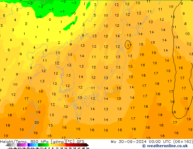 Height/Temp. 850 hPa GFS Seg 30.09.2024 00 UTC