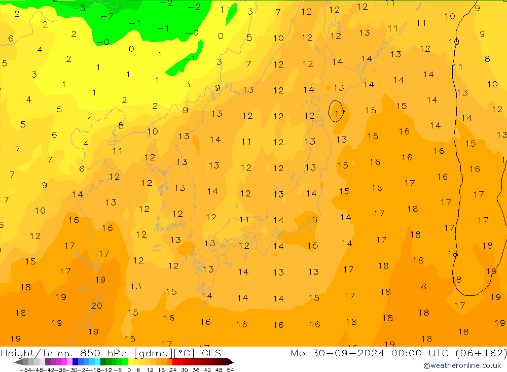 Height/Temp. 850 hPa GFS Mo 30.09.2024 00 UTC