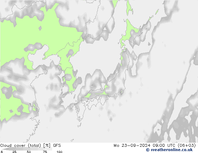 nuvens (total) GFS Seg 23.09.2024 09 UTC