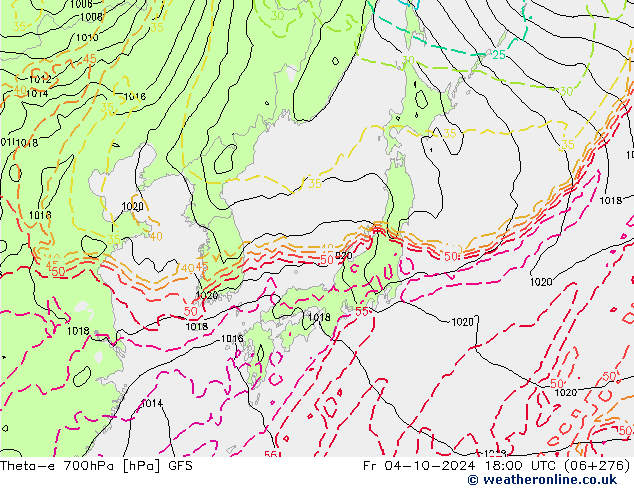 Theta-e 700hPa GFS pt. 04.10.2024 18 UTC