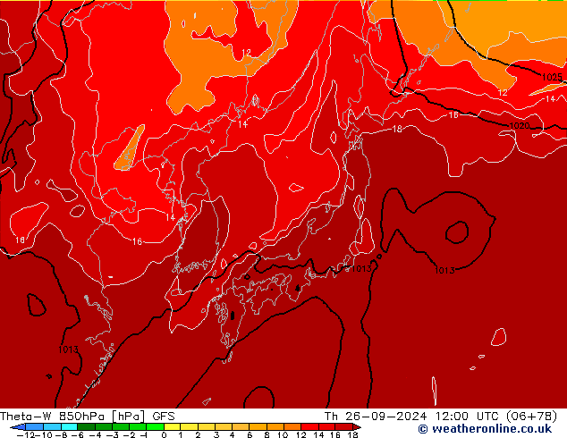 Theta-W 850hPa GFS Th 26.09.2024 12 UTC