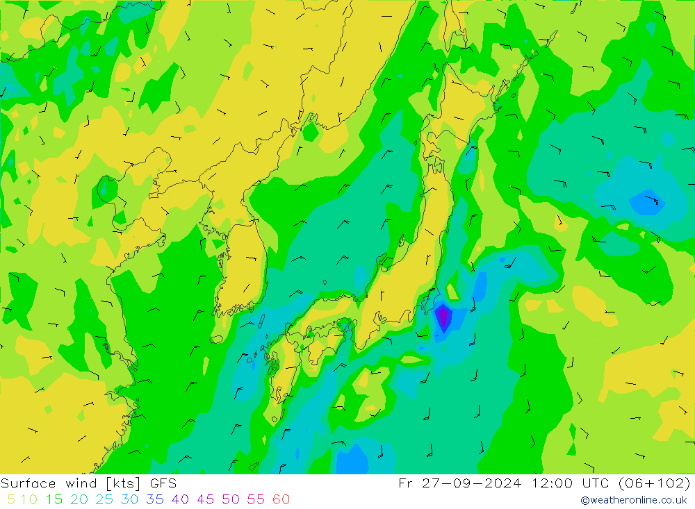 Vent 10 m GFS ven 27.09.2024 12 UTC