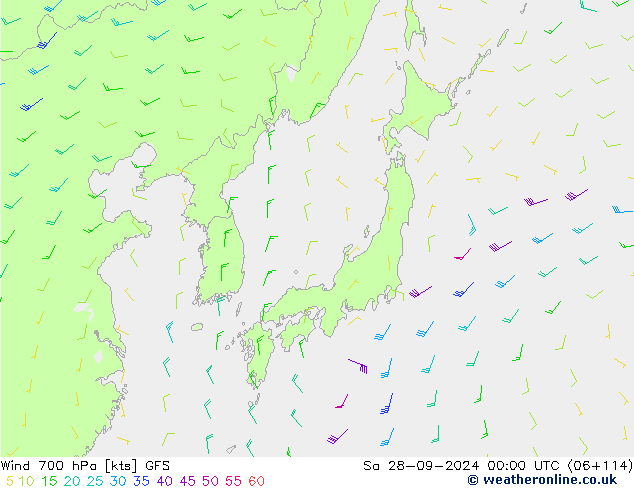 Wind 700 hPa GFS Sa 28.09.2024 00 UTC