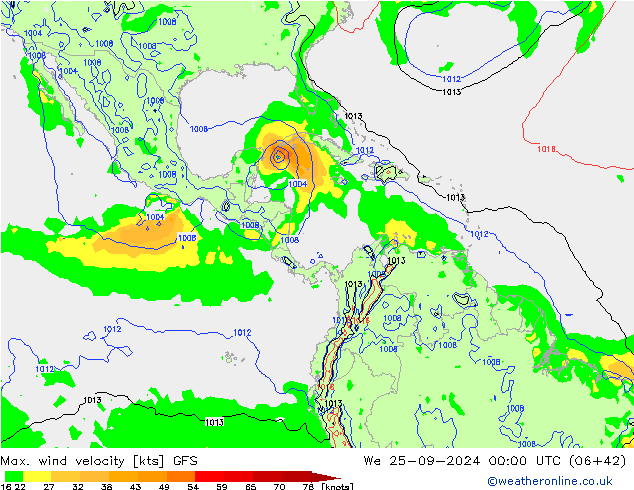 Max. wind velocity GFS mié 25.09.2024 00 UTC