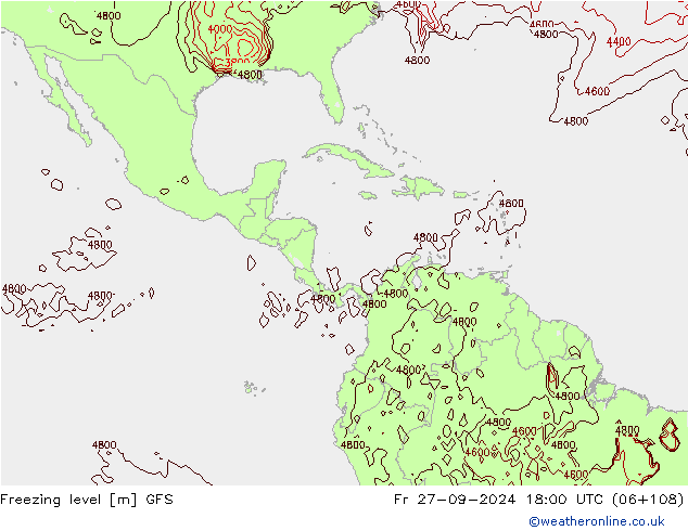 Freezing level GFS Fr 27.09.2024 18 UTC