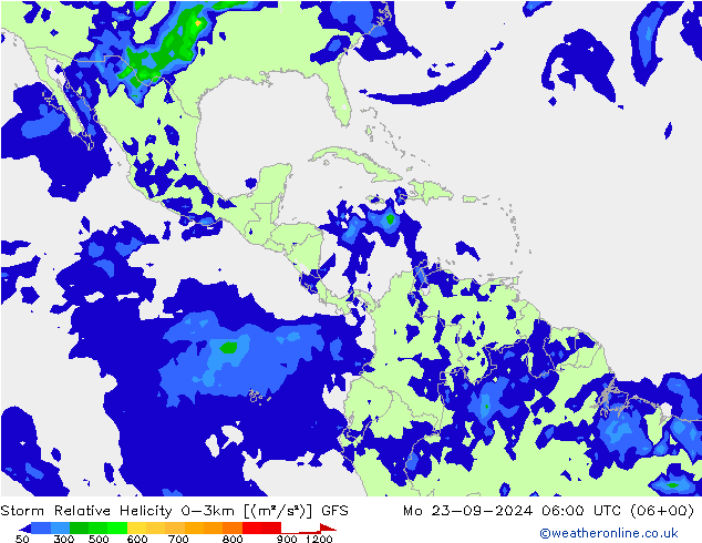 Storm Relative Helicity GFS  23.09.2024 06 UTC