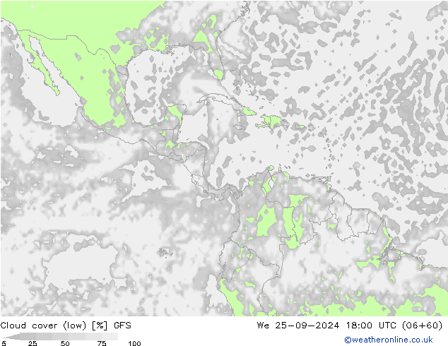 Cloud cover (low) GFS We 25.09.2024 18 UTC