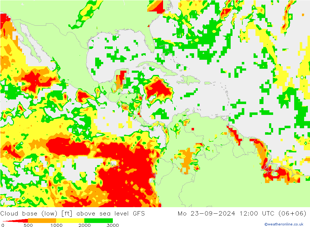 Cloud base (low) GFS пн 23.09.2024 12 UTC