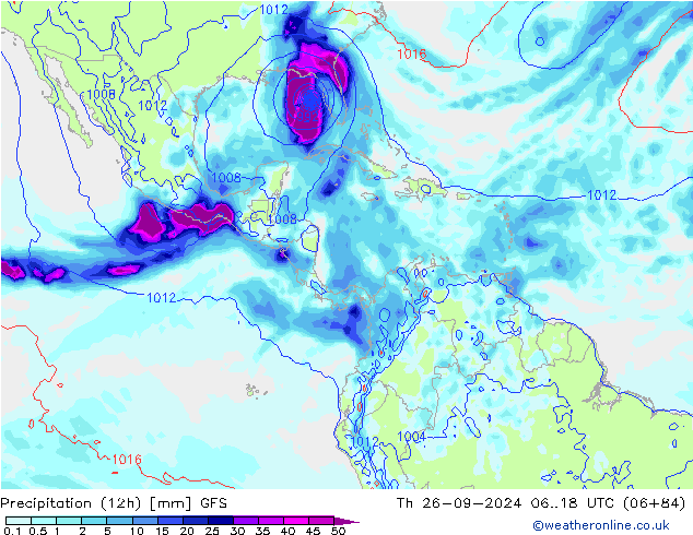 Precipitation (12h) GFS Th 26.09.2024 18 UTC