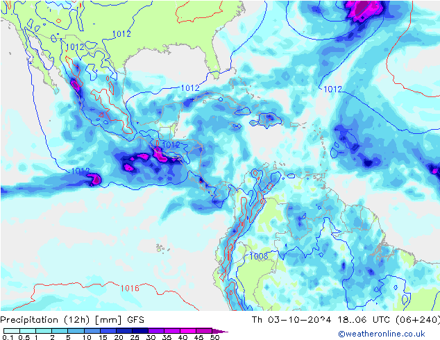 Precipitation (12h) GFS Th 03.10.2024 06 UTC