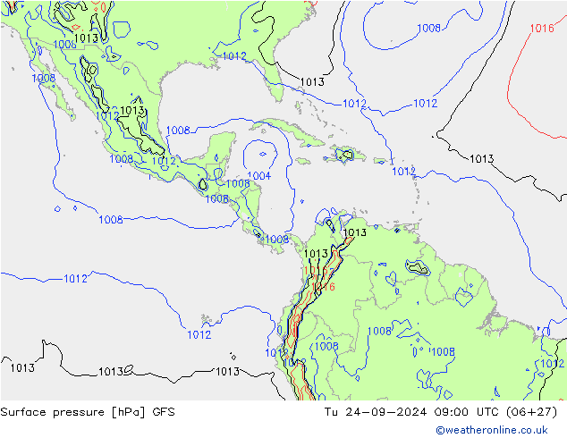 Presión superficial GFS mar 24.09.2024 09 UTC