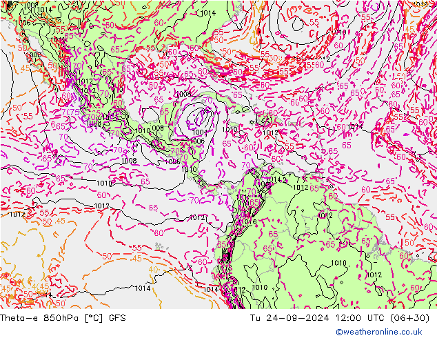 Theta-e 850hPa GFS Tu 24.09.2024 12 UTC