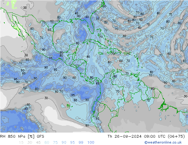 RH 850 hPa GFS Th 26.09.2024 09 UTC