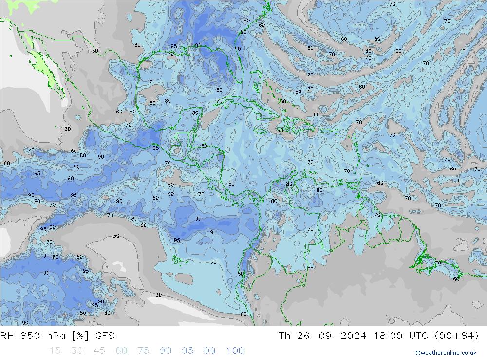 850 hPa Nispi Nem GFS Per 26.09.2024 18 UTC