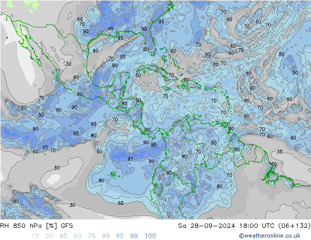 RH 850 hPa GFS Sa 28.09.2024 18 UTC