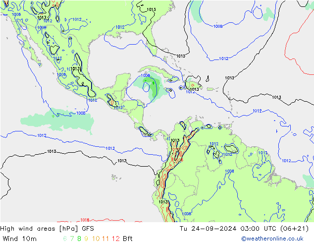 High wind areas GFS Tu 24.09.2024 03 UTC