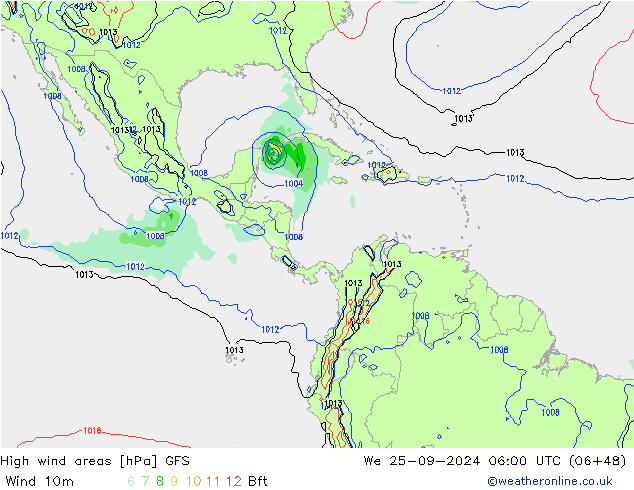 High wind areas GFS We 25.09.2024 06 UTC