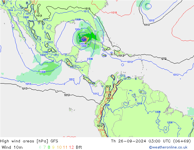 High wind areas GFS gio 26.09.2024 03 UTC