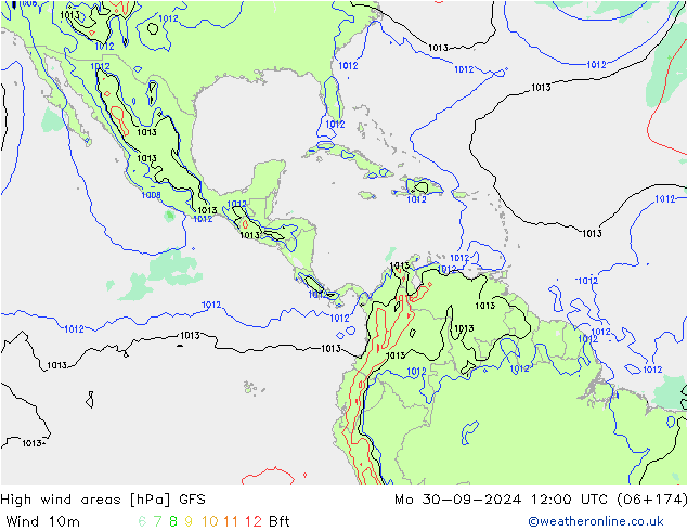 Izotacha GFS pon. 30.09.2024 12 UTC