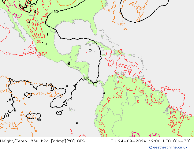 Z500/Yağmur (+YB)/Z850 GFS Sa 24.09.2024 12 UTC