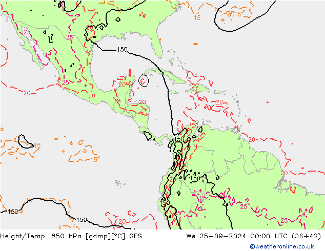 Z500/Rain (+SLP)/Z850 GFS mié 25.09.2024 00 UTC