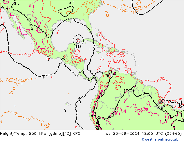 Z500/Yağmur (+YB)/Z850 GFS Çar 25.09.2024 18 UTC