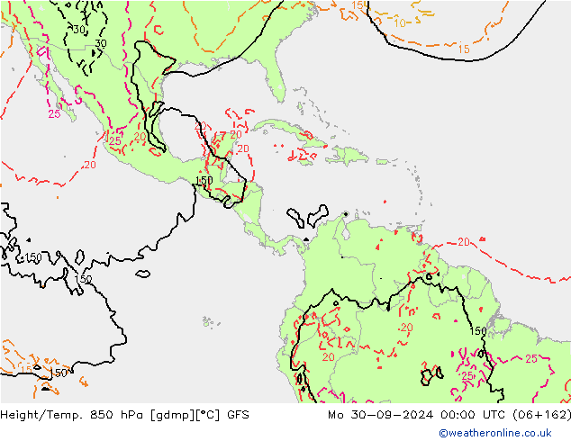 Geop./Temp. 850 hPa GFS lun 30.09.2024 00 UTC