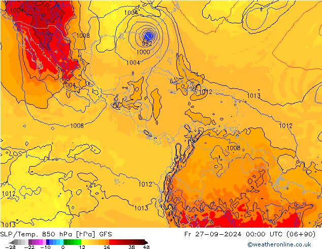 SLP/Temp. 850 hPa GFS Fr 27.09.2024 00 UTC