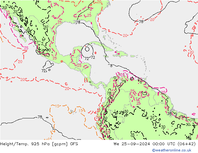 Height/Temp. 925 hPa GFS St 25.09.2024 00 UTC