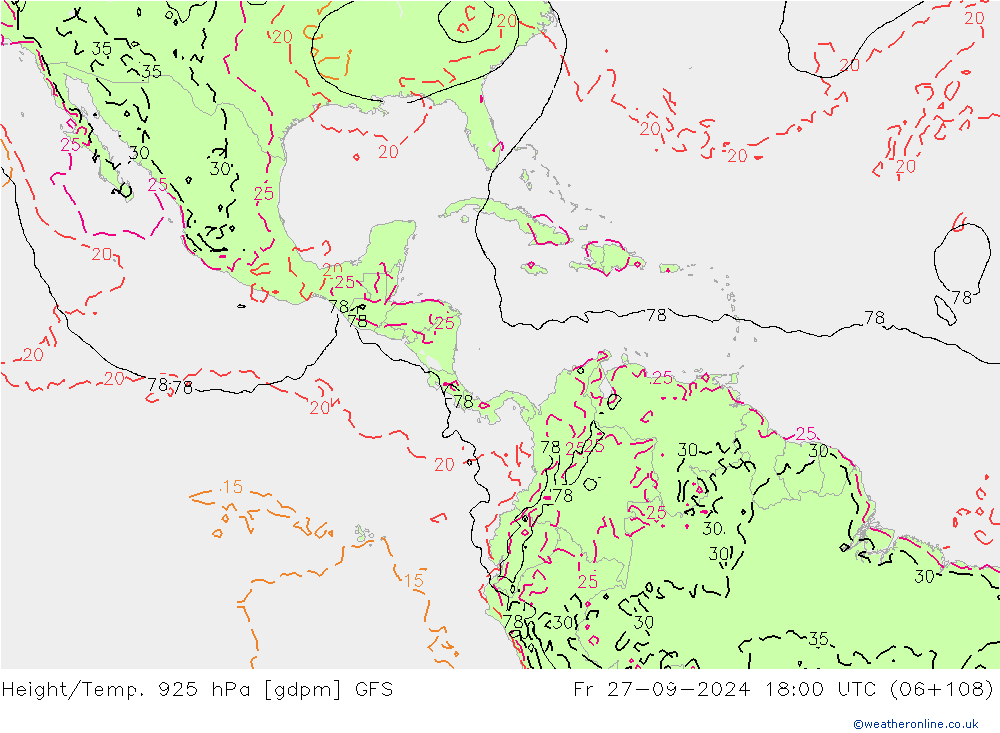 Géop./Temp. 925 hPa GFS ven 27.09.2024 18 UTC