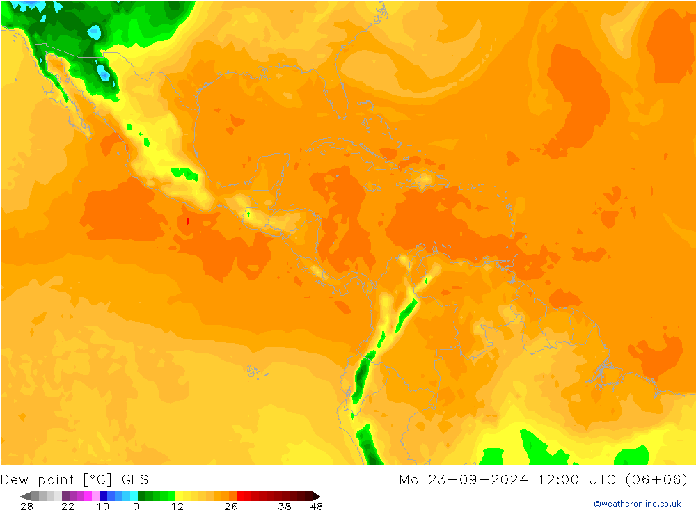 Dew point GFS Mo 23.09.2024 12 UTC