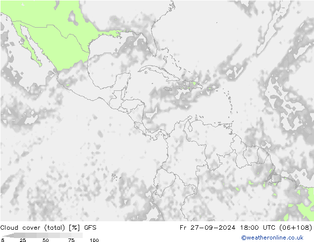 Cloud cover (total) GFS Fr 27.09.2024 18 UTC