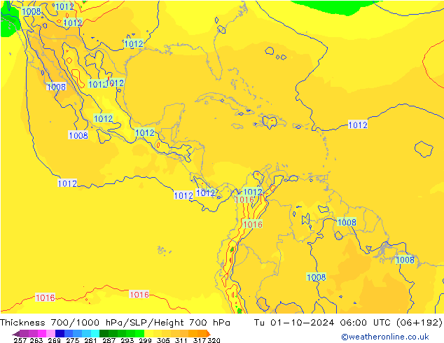 Dikte700-1000 hPa GFS di 01.10.2024 06 UTC