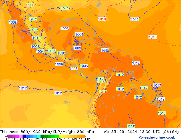 Thck 850-1000 гПа GFS ср 25.09.2024 12 UTC