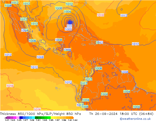 Espesor 850-1000 hPa GFS jue 26.09.2024 18 UTC