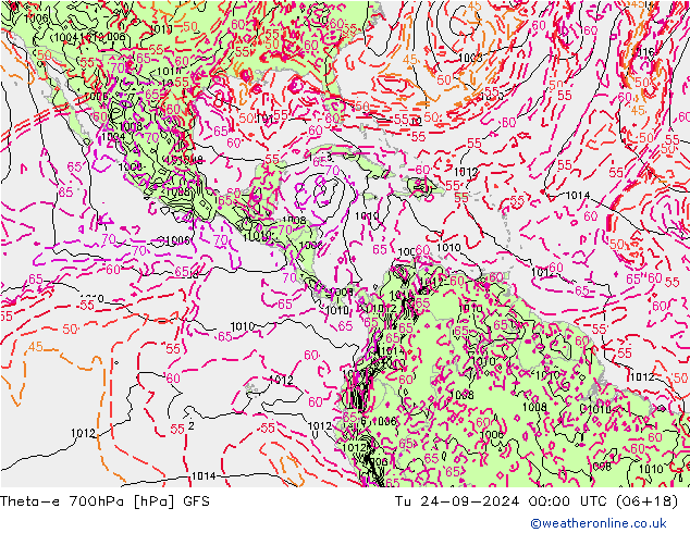 Theta-e 700hPa GFS mar 24.09.2024 00 UTC