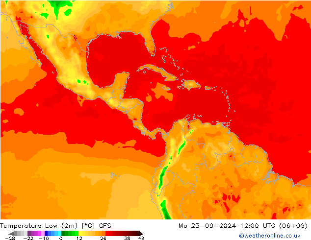 Temperature Low (2m) GFS Mo 23.09.2024 12 UTC