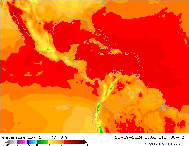 Temperature Low (2m) GFS Th 26.09.2024 06 UTC