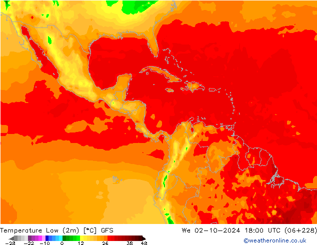 Min. Temperatura (2m) GFS śro. 02.10.2024 18 UTC