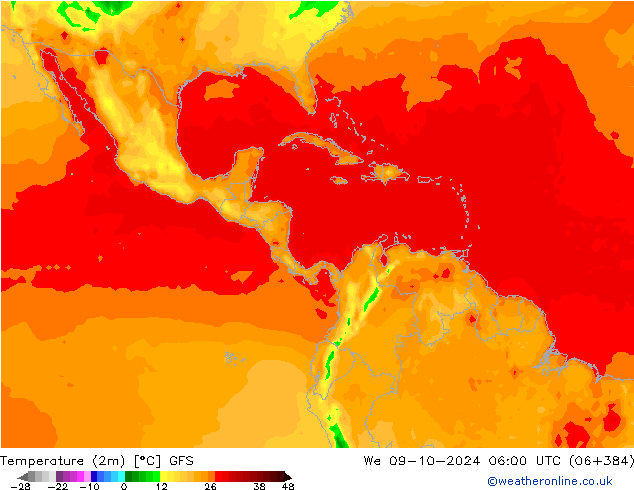 Temperatura (2m) GFS Qua 09.10.2024 06 UTC