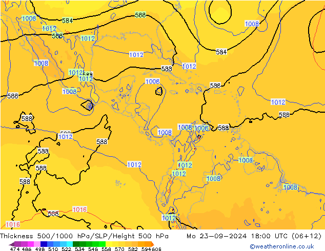 Espesor 500-1000 hPa GFS lun 23.09.2024 18 UTC