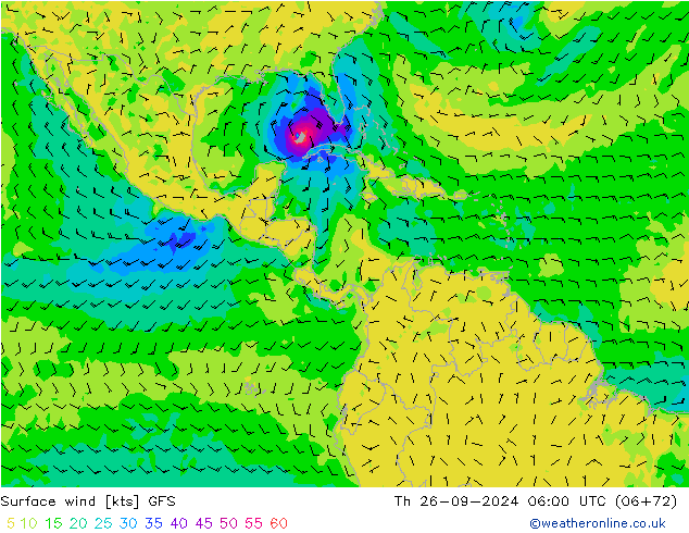 Wind 10 m GFS do 26.09.2024 06 UTC