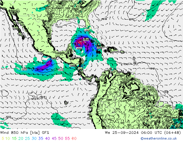 Rüzgar 850 hPa GFS Çar 25.09.2024 06 UTC